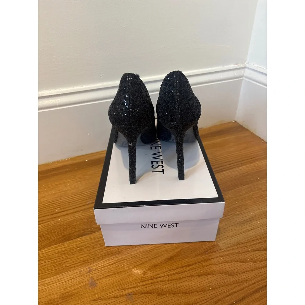 Nine West Tatiana Glitter Pointed Toe Stiletto Heels‎ Pumps Shoes Black 9.5M
